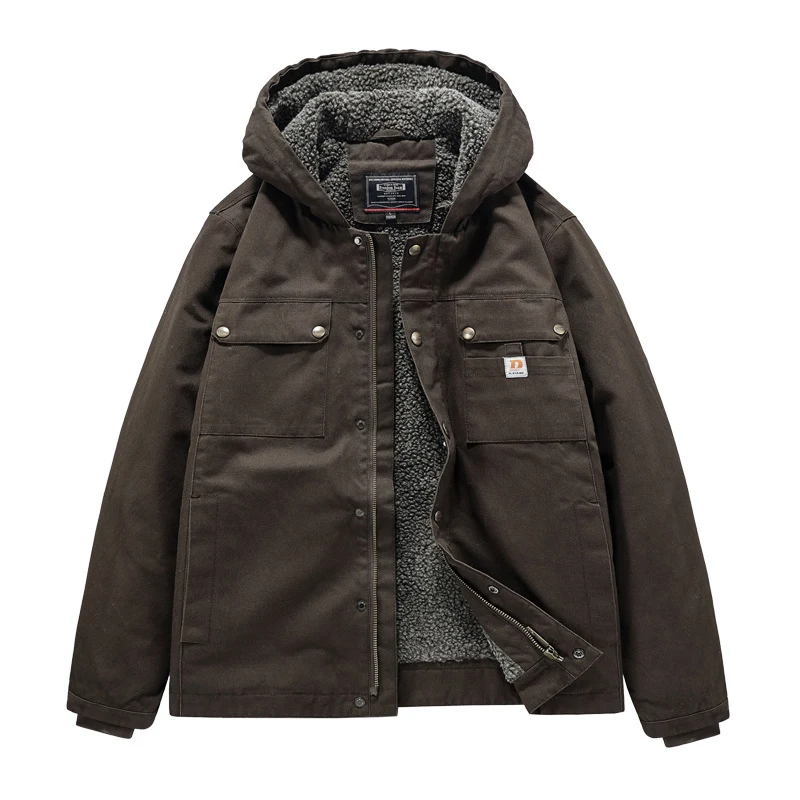 Casaco de algodão de inverno masculino com capuz Roupas de trabalho Casaco acolchoado de algodão espesso Ideal para o inverno e trabalhos pesados — foto 6