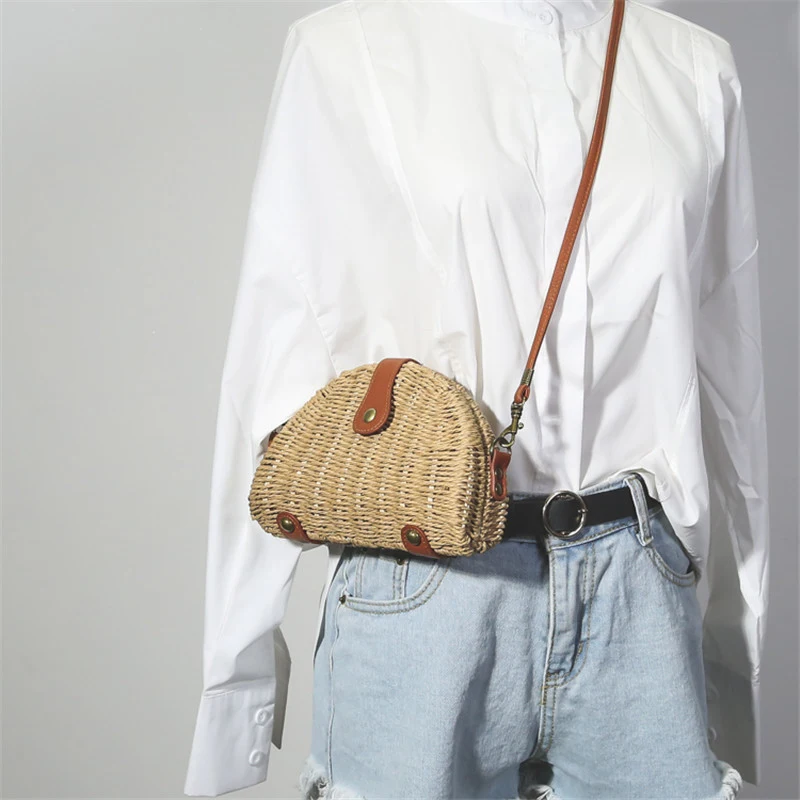 Title 9, Semicircular mini straw bag, a stylish and prac...