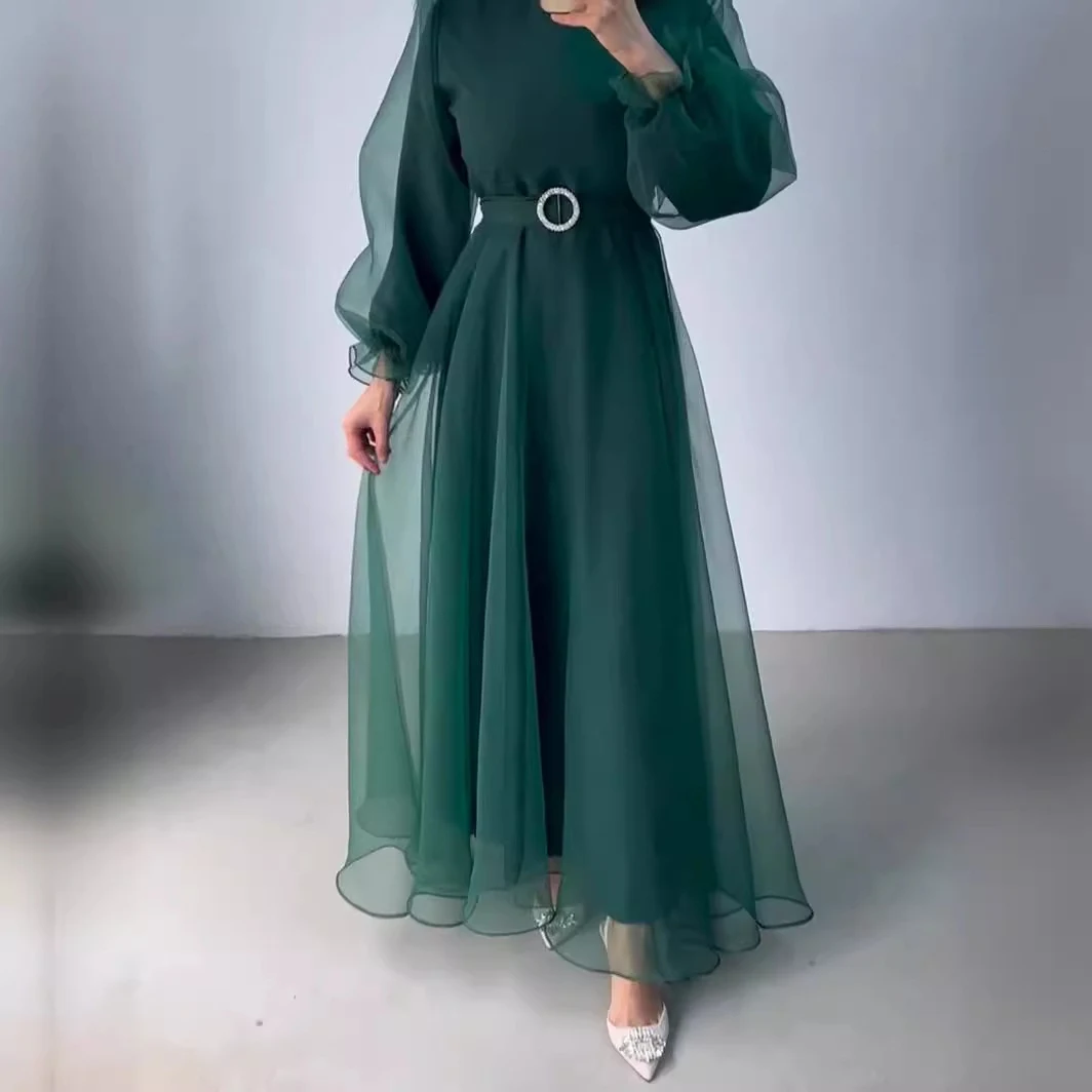 Elegante Dames Jurk met Halve Col, Mesh, Slim Fit, Pofmouwen – Figuurcorrigerend, Perfect voor een Avondje Uit — foto 9