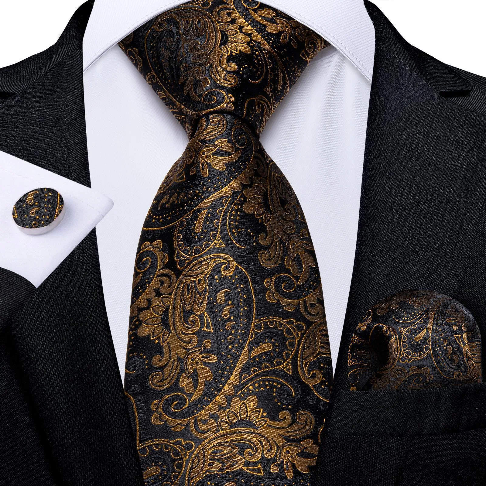 Men's Tie Luxury Black and Gold Striped Silk Woven. Elevate your style with this sophisticated tie, perfect for business — photo 21