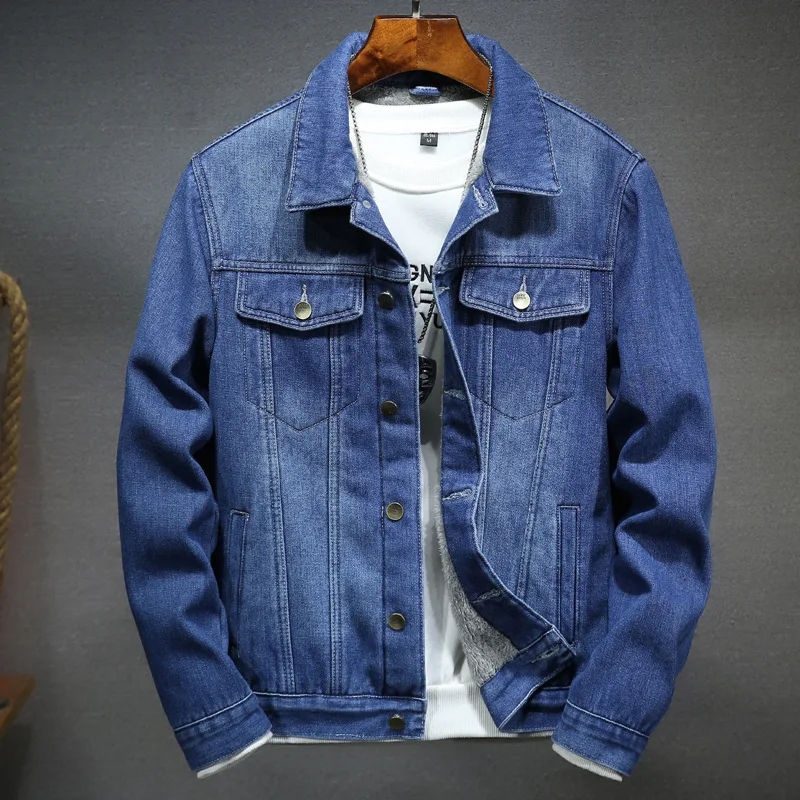 Jaqueta Jeans Masculina Plus Veludo Espessamento Casaco Grosso de Inverno Jaqueta Jeans com Forro de Veludo para Homens Confortável e Quente — foto 5