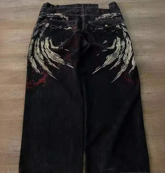 Hip Hop Embroidered Loose Jeans Men Comfortable Streetwear Pants Relaxed Fit Stylish and Trendy Design with Embroidered — photo 3