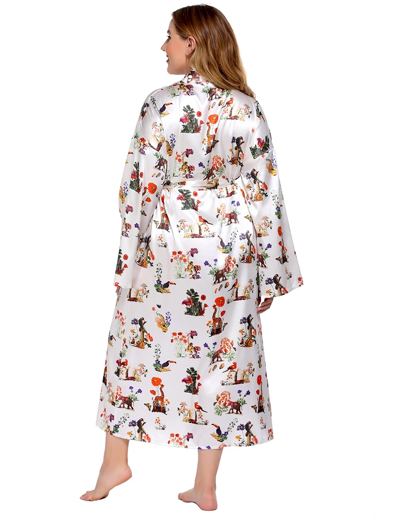 Title 7, Long Robes For Women Flower Print Bathrobe V-ne...