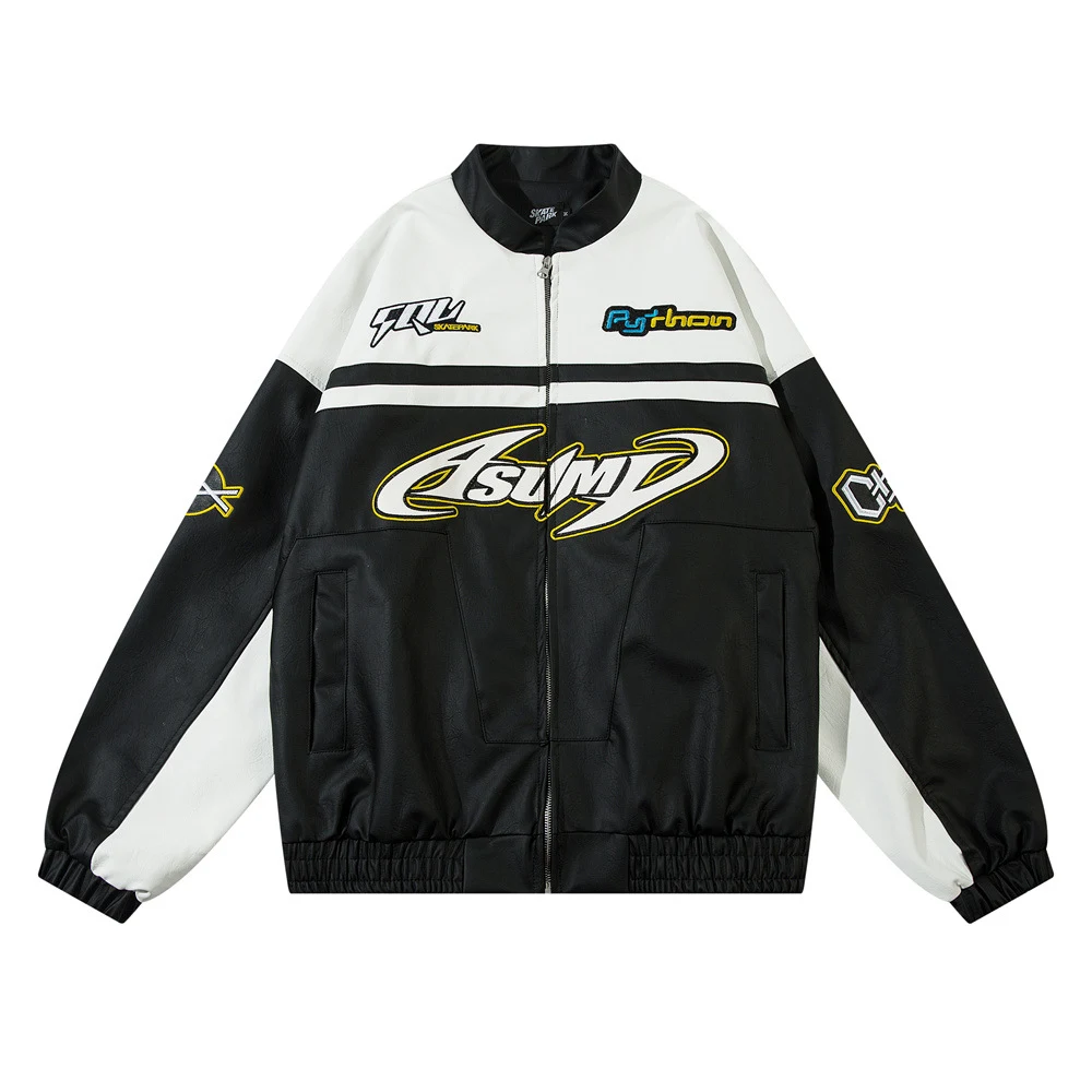 European and American style locomotive racing suit leather coat, designed for motorcycle enthusiasts, providing protecti — photo 8