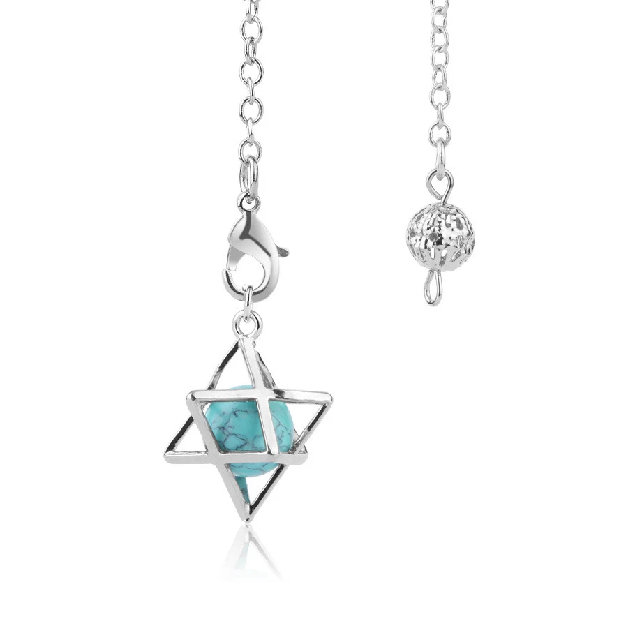Pêndulo espiritual Merkaba de metal oco, estrela de seis pontas com contas de cristal natural. Jóia interessante para conexão espiritual e bem-estar. — foto 15