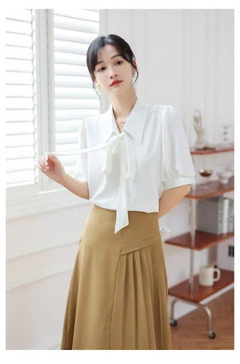 Title 17, Smoke Blue Short-sleeved Chiffon Shirt Korean S...