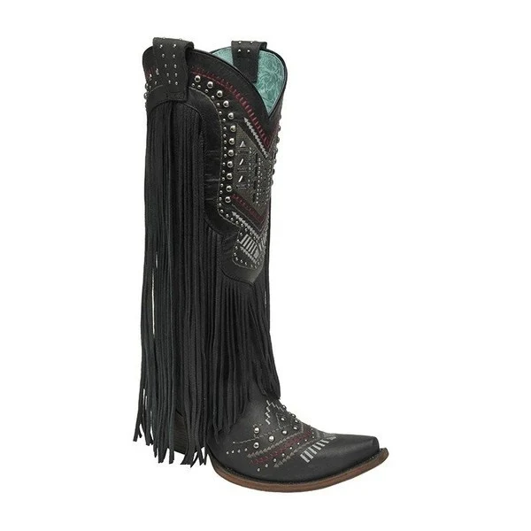 Botas Martin pontiagudas europeias e americanas, cano médio, viscose com borla, étnico retrô. Perfeitas para um visual autêntico e estiloso. — foto 2