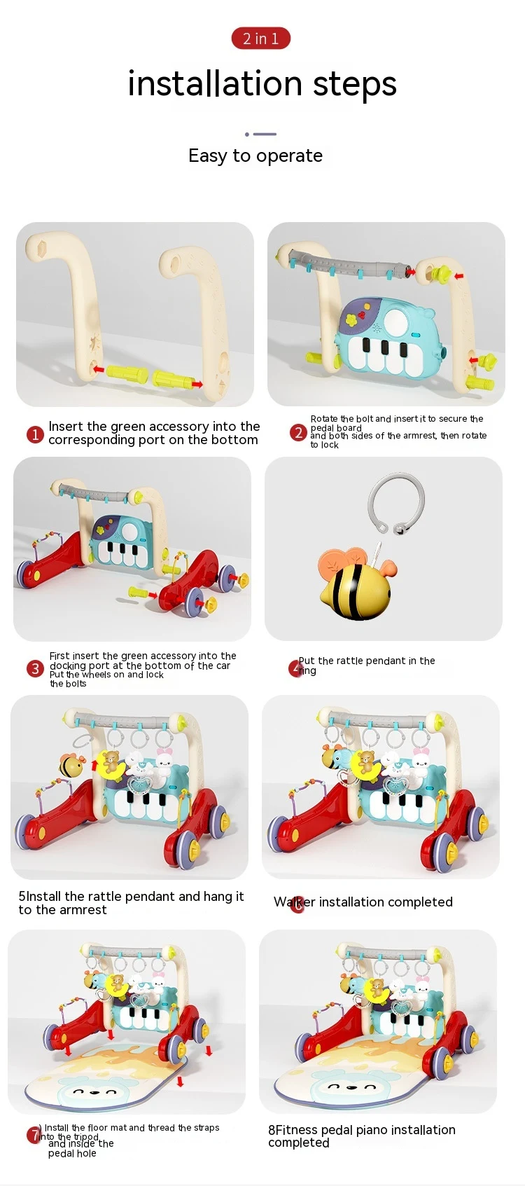 Ginásio Multifuncional Infantil com Piano Pedal, Tapete de Atividades para Bebês, Estimula Desenvolvimento e Coordenação Motora — foto 14