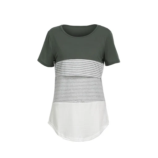 Title 3, Europe and America Striped Stitching Short Slee...