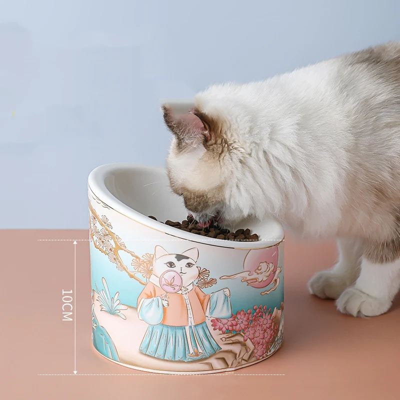 Title 5, Chinese Style Ceramic Cat Bowl High Leg Double ...