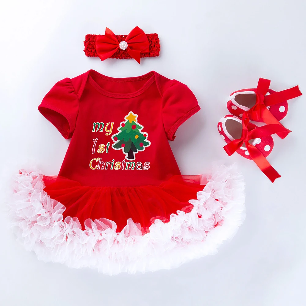 Title 5, Vestido de malla navideño de manga corta para b...