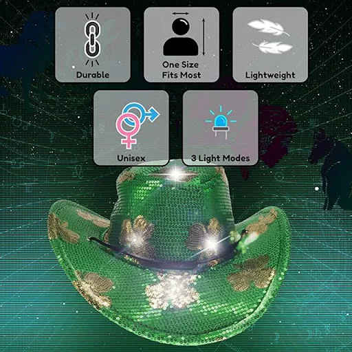 Title 2, St Patricks Day Green With Light Cowboy Hat Ce...