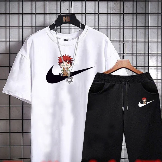 Nieuwe Koreaanse heren tweedelige outfit, T-shirt met korte mouwen en casual shorts. Trendy en comfortabel voor de zomer. — foto 16