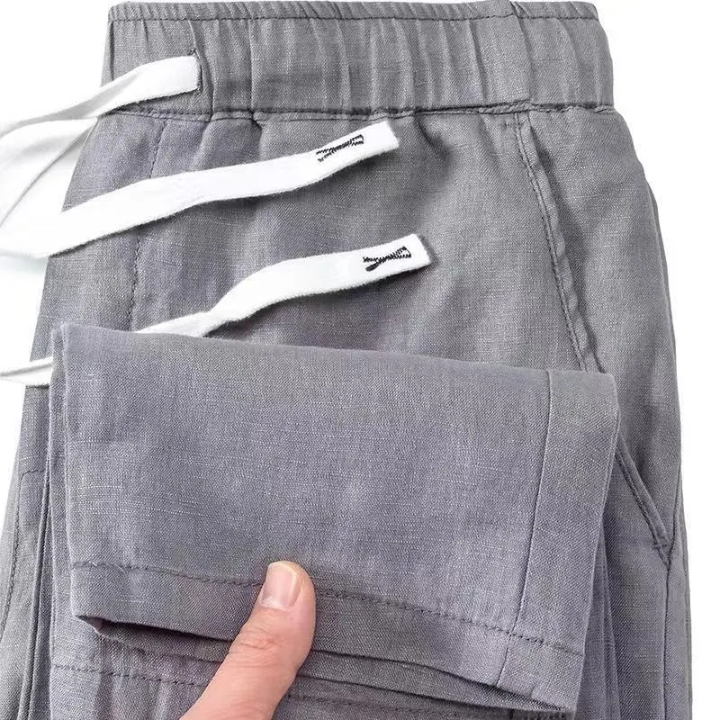 New Li Gao trousers, Chinese style, pure linen, breathable, elastic waist, offering comfort and breathability for warmer — photo 6