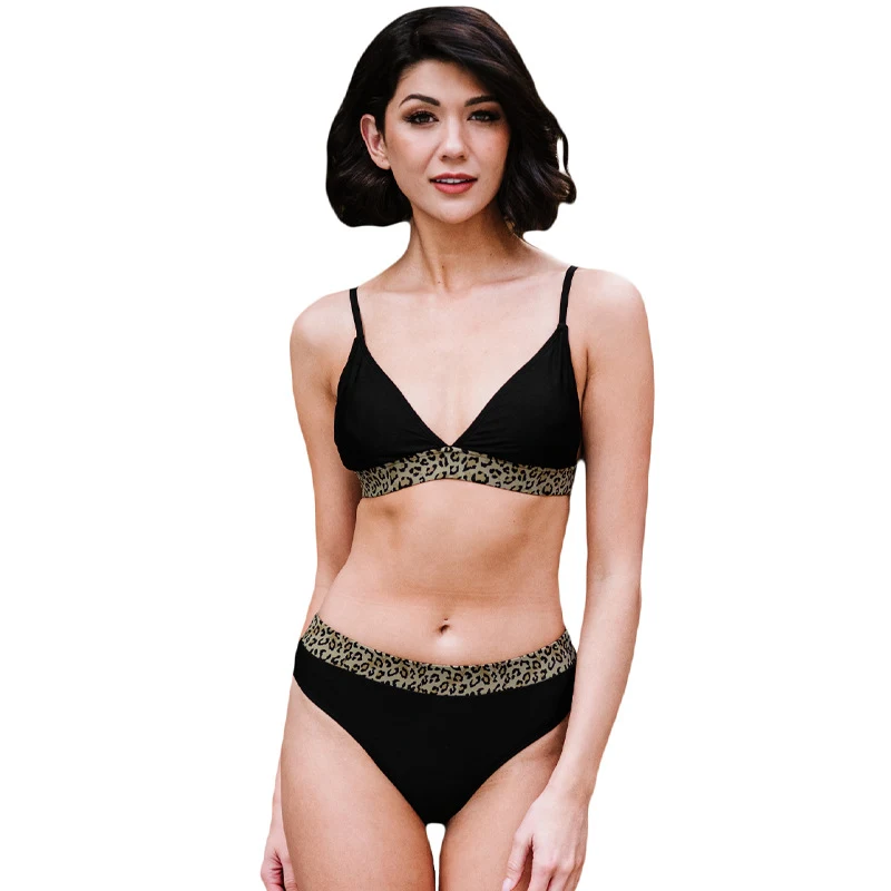 Women's Three-point Bikini with Color Contrast Patchwork and Split Design, perfect for a stylish and comfortable beach d — photo 3