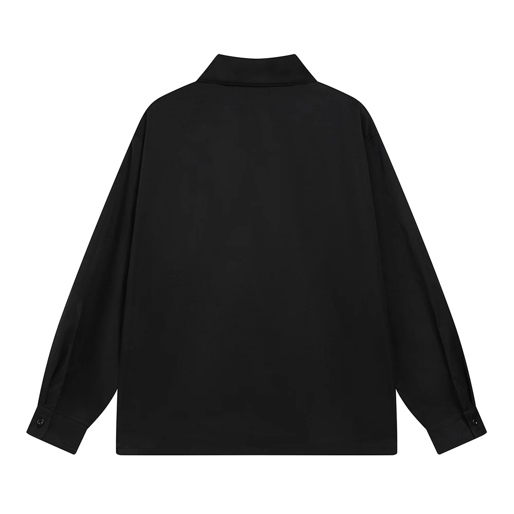 Personality Simple Pocket Letters Printing Lapel Cardigan Shirt. Comfortable, stylish, and perfect for everyday wear. Un — photo 1