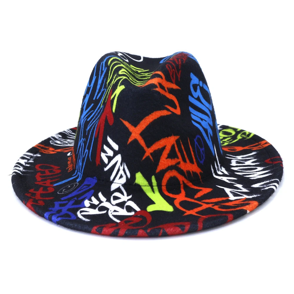 New Graffiti Big Brim Hat Autumn and Winter Men and Women Korean Style Fashion Woolen Jazz Hat British Style Top Hat — photo 11