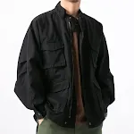 Black Stand Collar Multi Pocke
