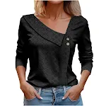T-shirt d'été européenne américaine pour femmes, couleur unie, col en V, boutons, manches longues, idéale pour un look décontracté et élégant. — photo 1