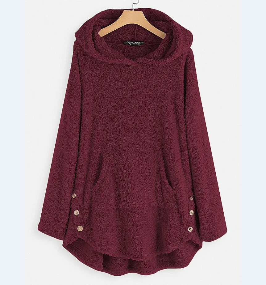 Kapuzenpullover, langärmelig, doppelseitiger Fleece, mittellanger Damenpullover — foto 5