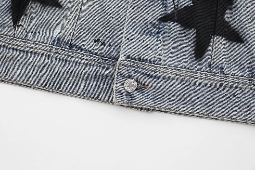 Title 5, Five-pointed Star Splash Ink Patterned Denim Ja...