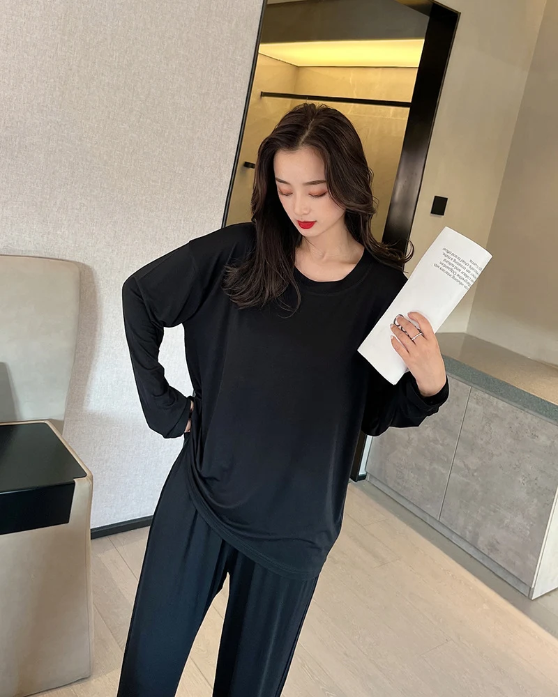 Pajamas Women's Round Neck Long Sleeve Thin Pullover Modal Home Wear Suit — photo 9