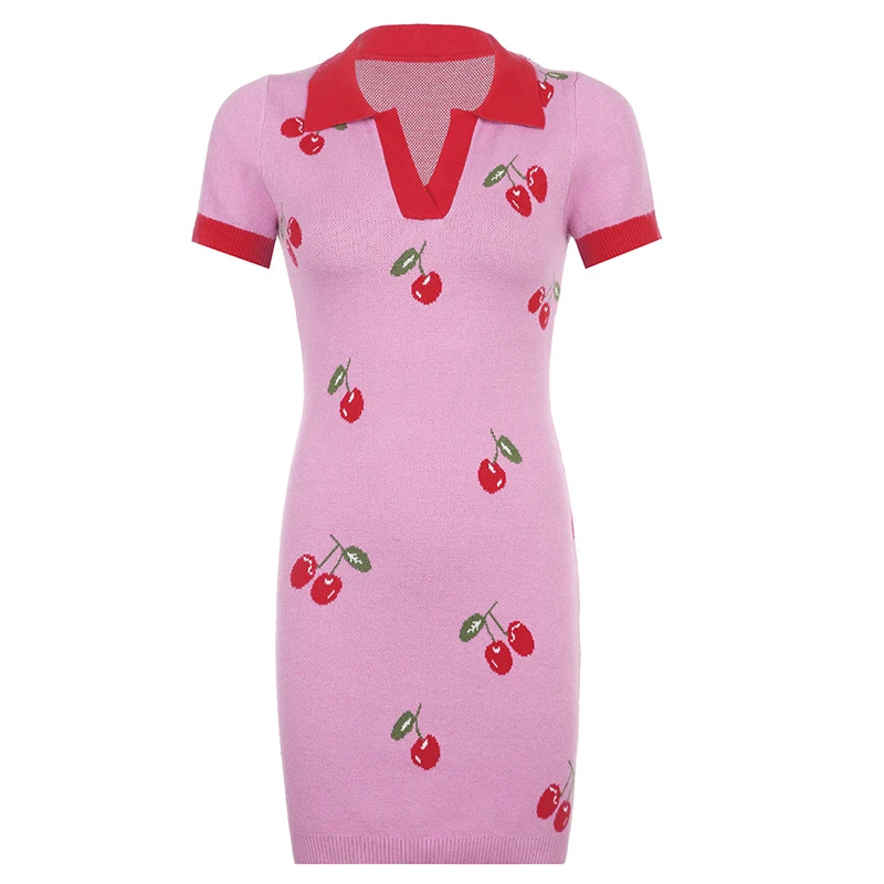 Title 5, Vestido de lã com estampa de cereja colorblock ...