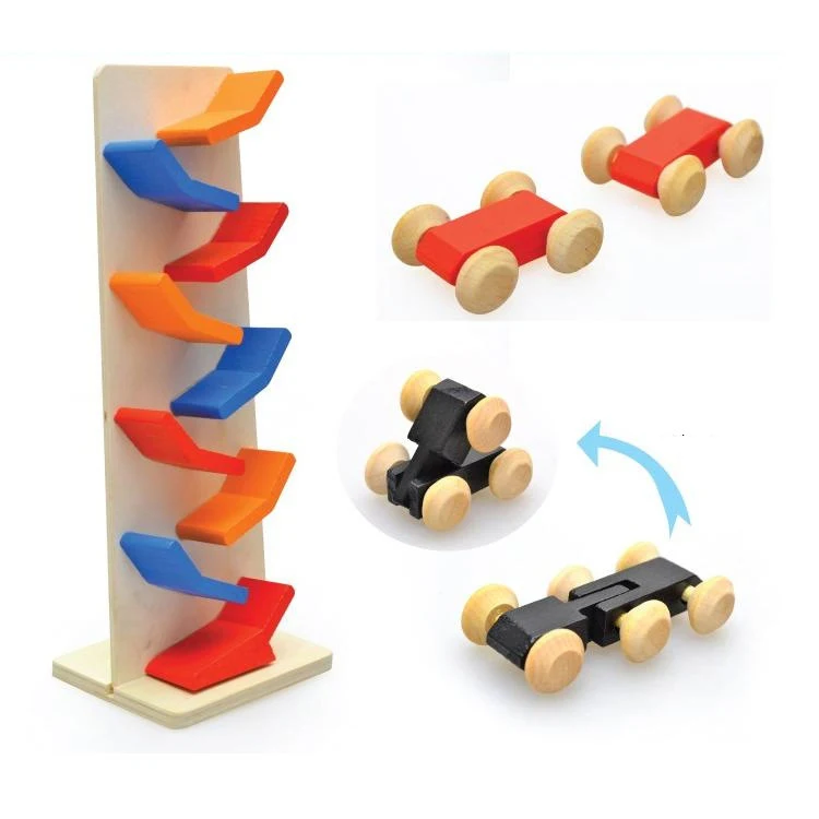 Montanha russa de madeira com carrinho deslizante, brinquedo infantil que estimula a criatividade e o desenvolvimento de habilidades. — foto 6