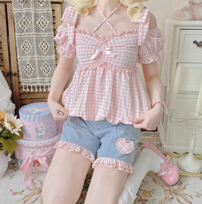 Original Design Of Sweet Plaid Summer Soft Girl Top — photo 2