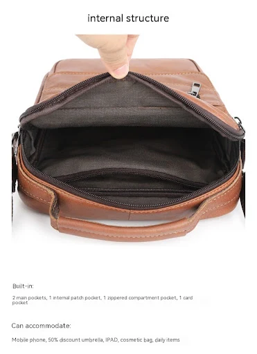 Title 5, Mens Shoulder Bag in First Layer Cowhide, Styl...