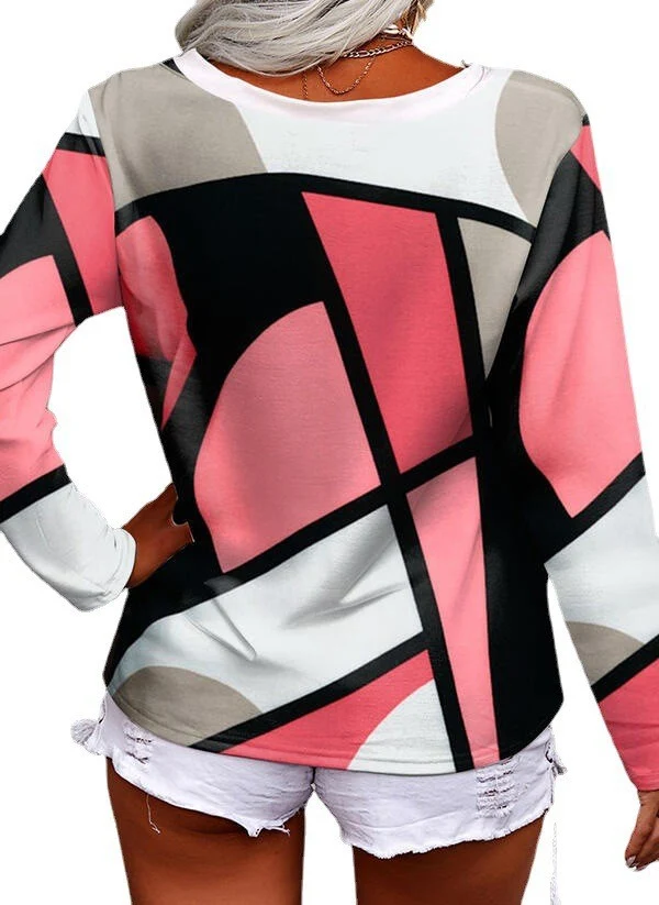 Title 2, Long Sleeve Casual Loose V-neck Cross Geometric...