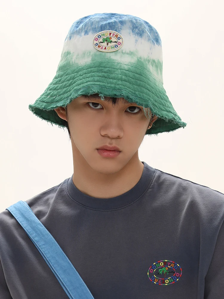 Handgemaakte tie-dye bucket hat met contrast en gradiënt. Perfect voor zon en casual stijl. Ideaal voor strand en dagelijks gebruik. — foto 5