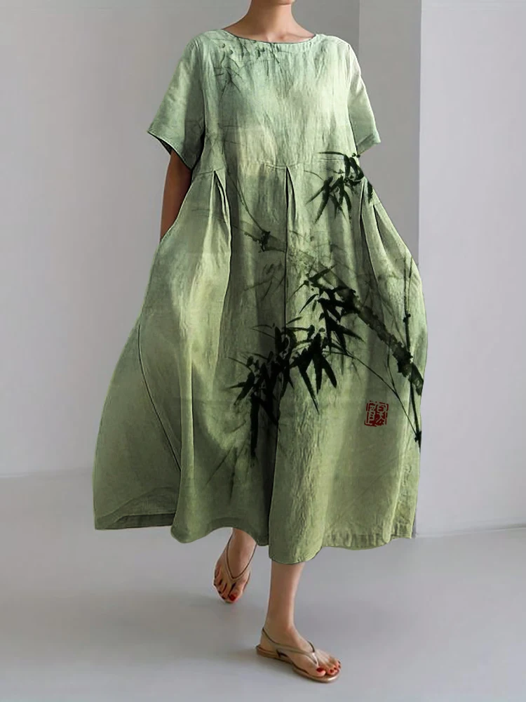Loose Round Neck Fashion Advanced Short Sleeve Printing Dress — photo 33