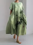 Loose Round Neck Fashion Advanced Short Sleeve Printing Dress — photo 33