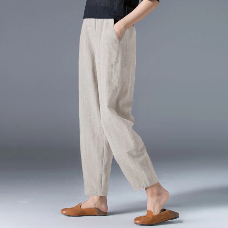 Vintage Art Nine Part Wide Leg Pants with Loose Thin Elastic Waist for Comfort and Style, Perfect for Everyday Wear and — photo 9