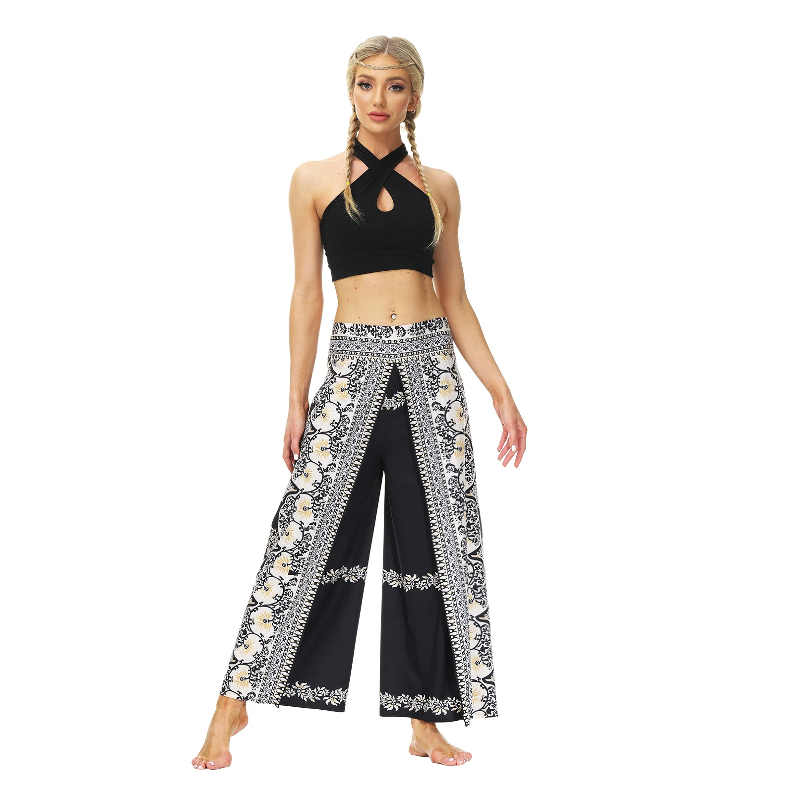 Title 5, Damen Yoga Hose mit hohem Bund und weitem Bein ...