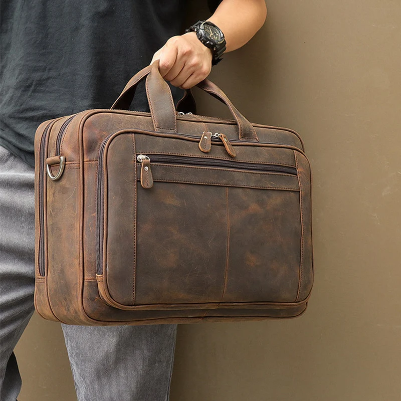 Bolsa de Negócios Masculina em Couro Crazy Horse, Sofisticação e Durabilidade, Ideal para o Profissional, Amplo Espaço e Design Clássico. — foto 5