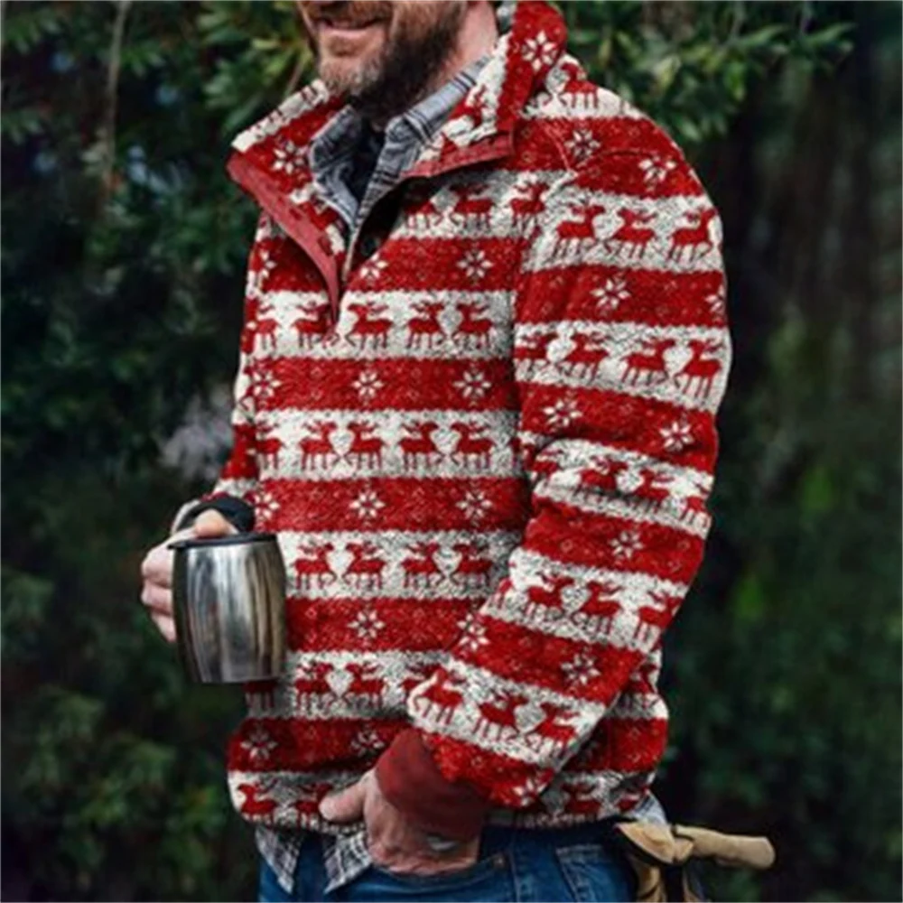 Suéter masculino casual de flanela felpuda para outono e inverno com botões e bolsos, ideal para conforto e estilo. — foto 1