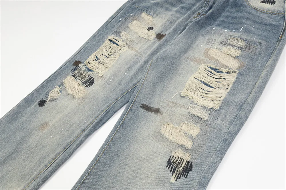 Punk Street Fashion Paint Splash Loose Distressed Beggar Straight-leg Trousers for Men and Women. Comfortable, Stylish S — photo 7