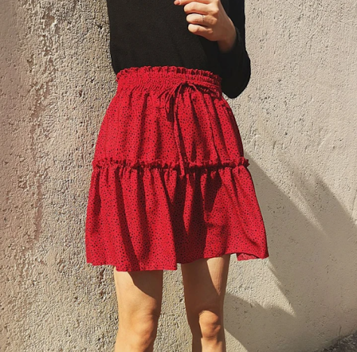 Title 5, Printed pleated polka dot skirt, a versatile an...