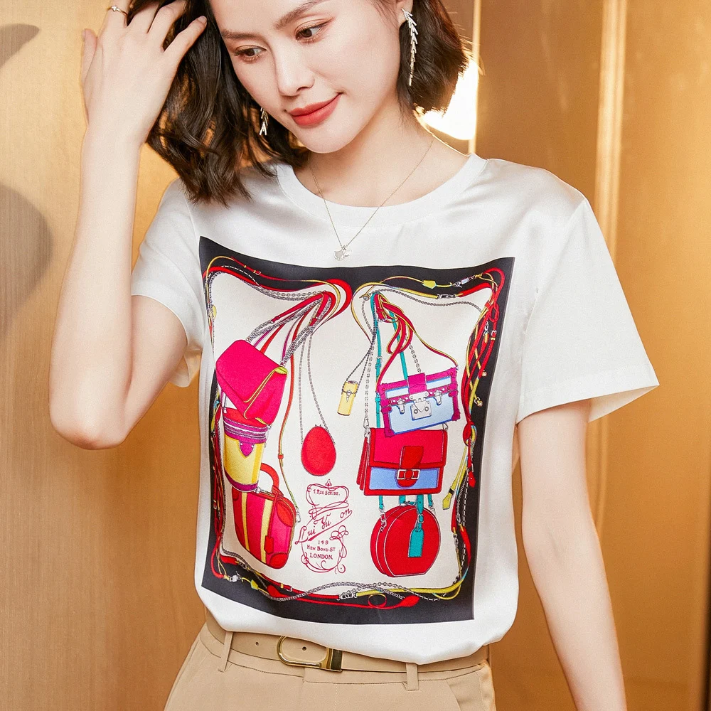 Title 3, Zijden dames T-shirt met korte mouwen, bedrukt,...