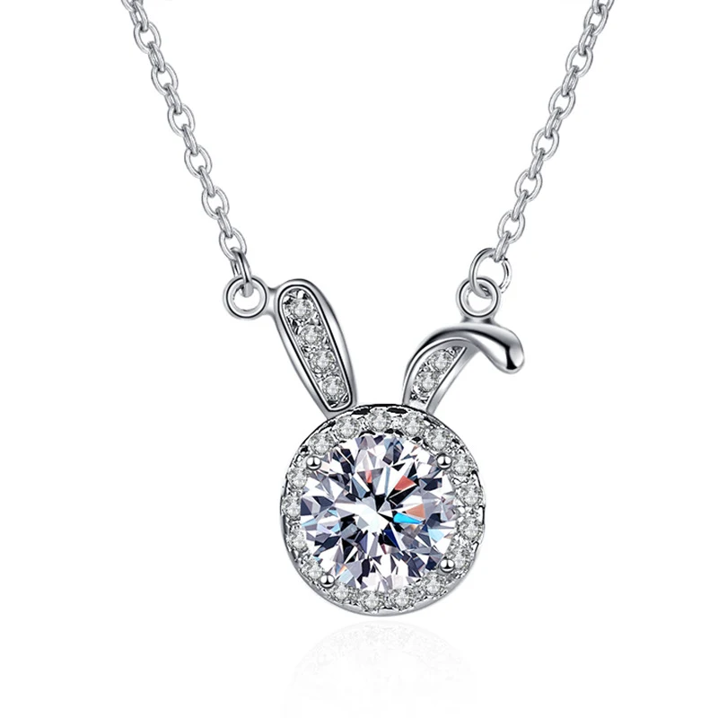 Colar de prata S925 com moissanita e coelhinho fofo para mulheres, joia encantadora, presente ideal, delicadeza e brilho. — foto 2