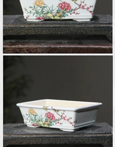 Title 1, Rectangular Hand Painted Ceramic Basin with Flo...