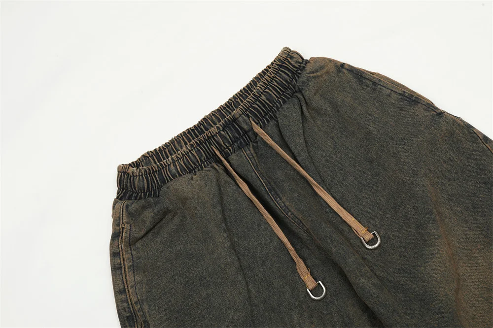 Title 8, Mens Old Washed Elastic Waist Denim Trousers, ...