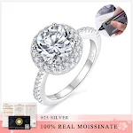 Anel feminino de diamante mosanita, redondo e completo, prata S925 com banho de ouro 18K, design elegante e luxuoso. — foto 7