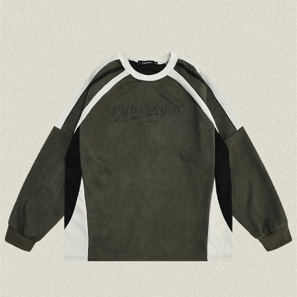 Title 6, Contrast Stitching Two-color Raglan Letter Embr...