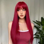 Red long straight wig head cover with European and American style, for a stylish look. Great for cosplay, parties, or ev — photo 5