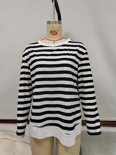 Title 32, Striped Print T-shirt Round Neck Pullover Color...