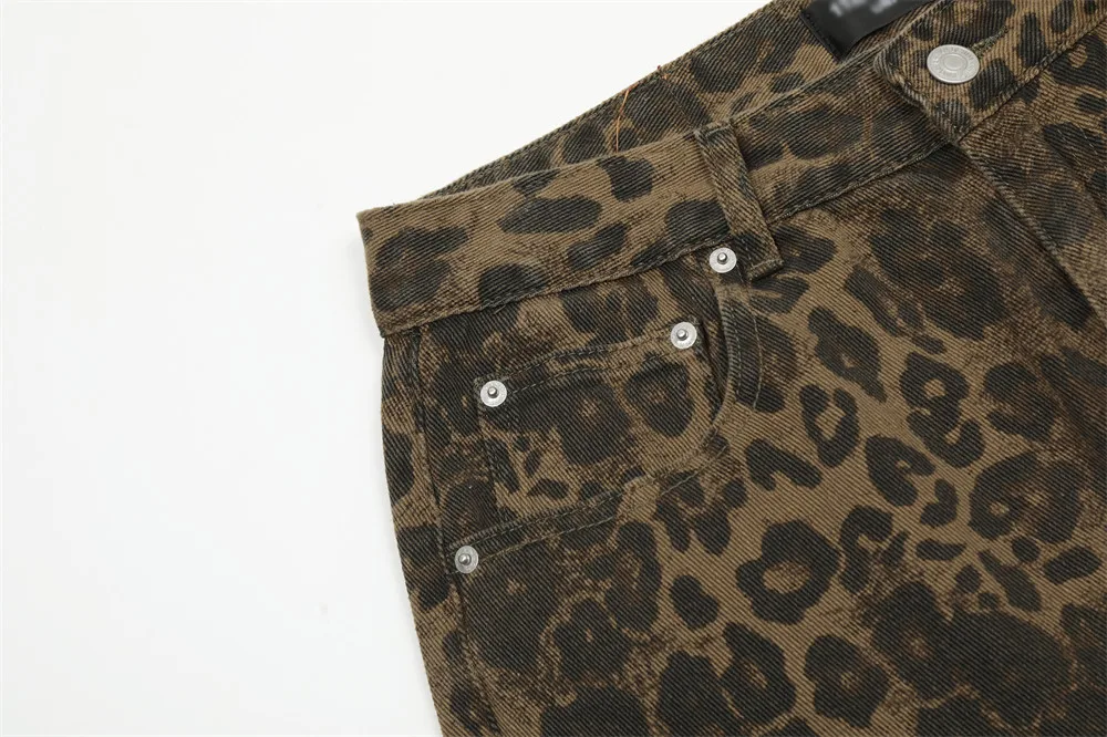 Title 4, Leopard Print Loose Straight Trousers Men Comfo...