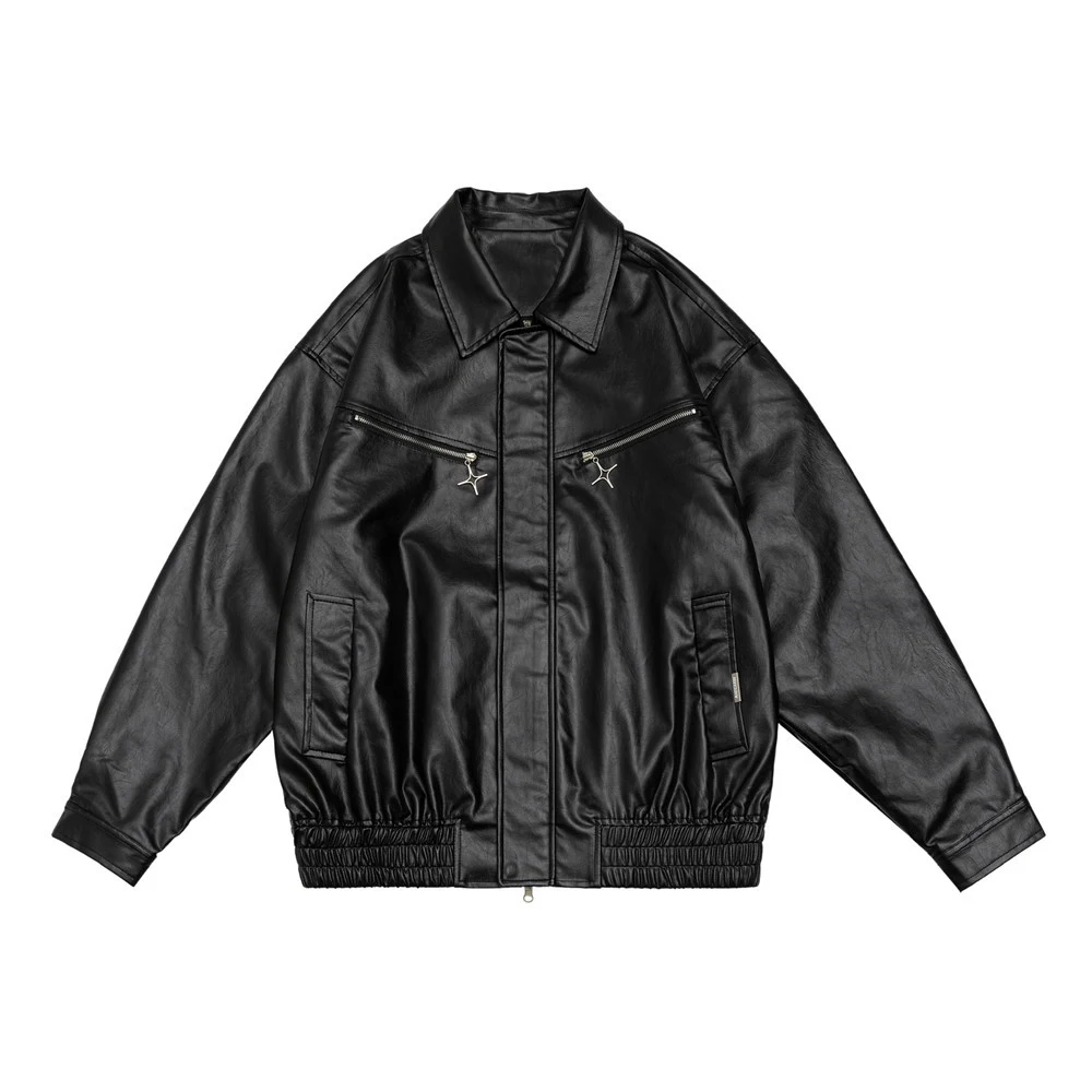 Jaqueta de couro PU Shuai masculina, solta e diferenciada. Casaco de motociclista para homens, ideal para um visual moderno e confortável. — foto 1